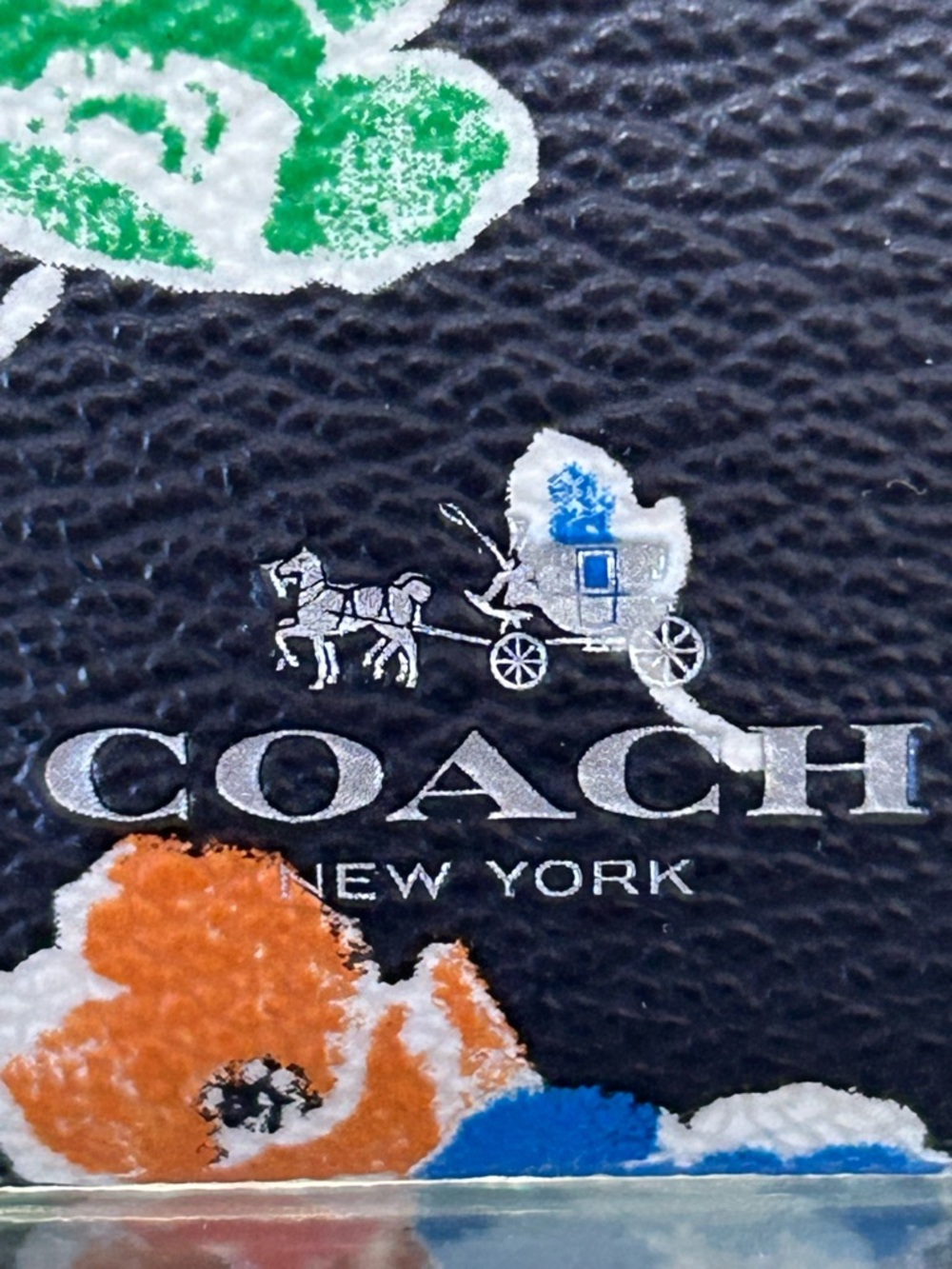 Coach Black Floral Pebbled Leather Card Sleeve Approx. 4 x 2.5 - Picture 11 of 11
